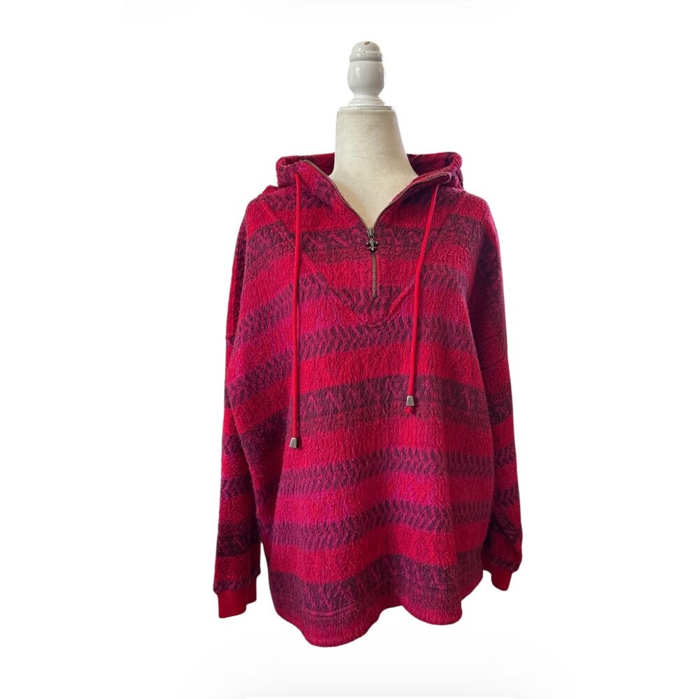 Vintage French Country Express Baja Fleece Red Pullover Hoodie Size Small